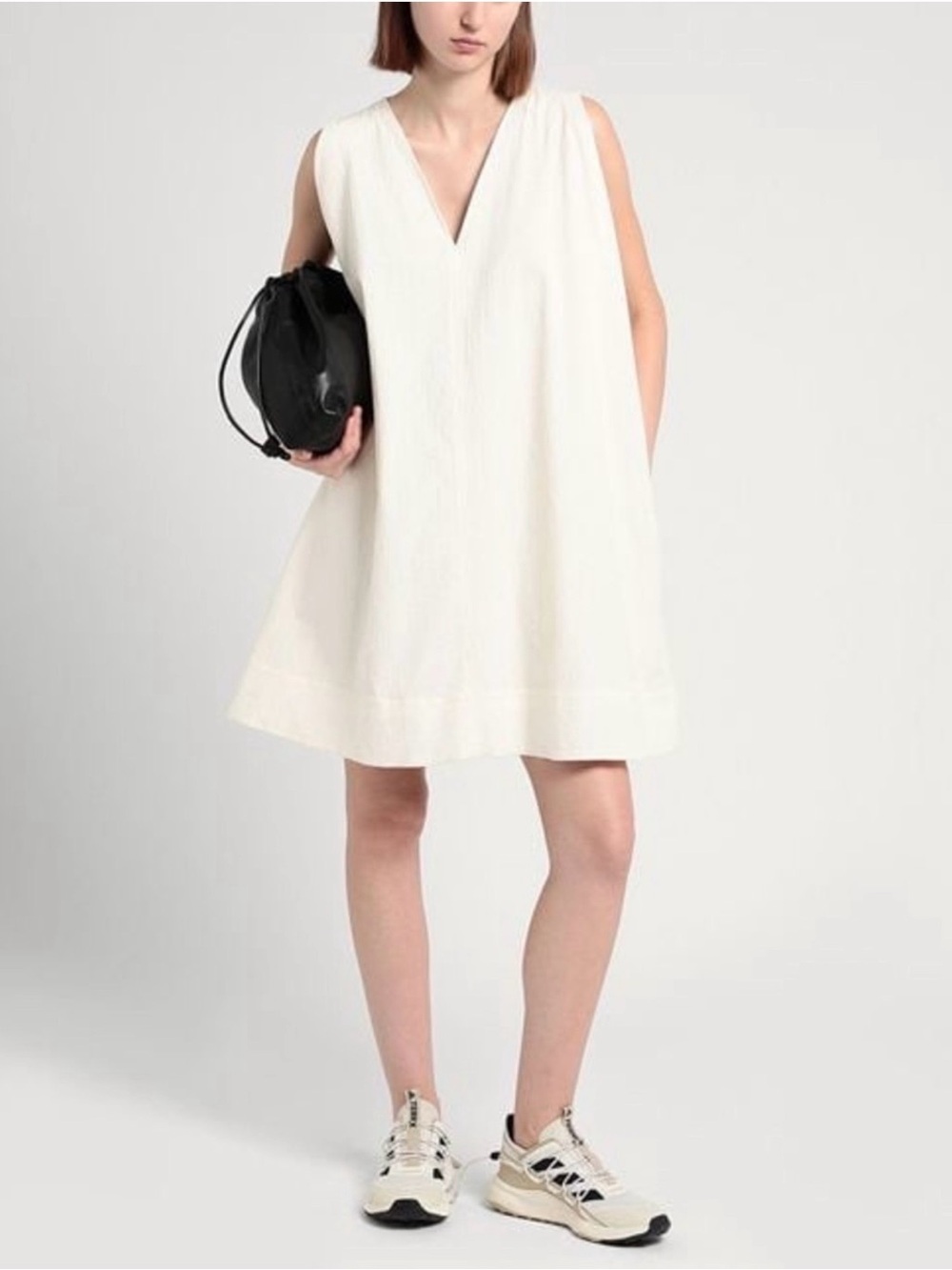 COS Womens 8 Ivory Textured Cotton Oversized Shift Dress V Back Minimalist